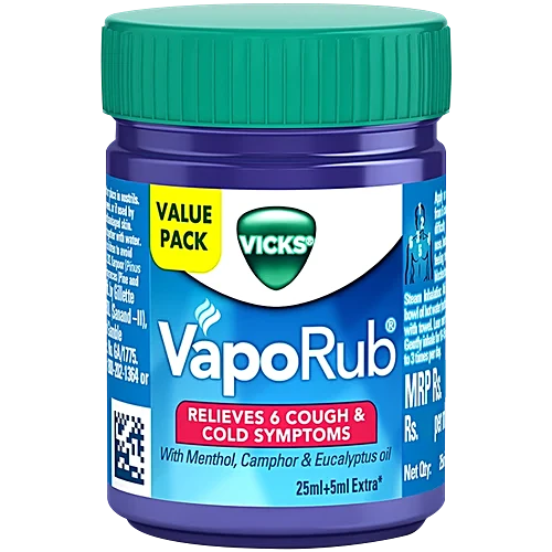 Vicks Vapo Rub With Menthol, Camphor & Eucalyptus Oil - Relieves Cold & Cough, Clears Blocked Nose, 25 ml Bottle